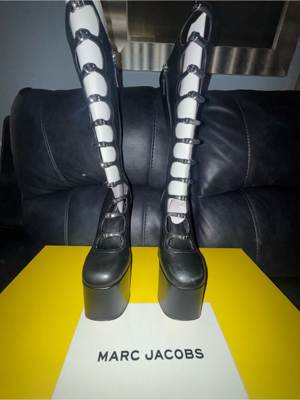Marc Jacobs Black Over-the-Knee Platform Boots with Buckle Straps